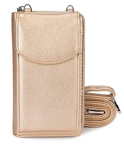 Produktbild: irisaa Kleine Handy Umhängetasche, Geldbörse Damen Brieftasche RFID Schutz Crossbody Handytasche Reisepass mit Kartenfächern und Verstellbarem Schultergurt, Damen Tasche:weich-Gold