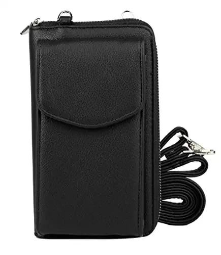 Produktbild: irisaa Kleine Handy Umhängetasche, Geldbörse Damen Brieftasche RFID Schutz Crossbody Handytasche Reisepass mit Kartenfächern und Verstellbarem Schultergurt, Damen Tasche:weich-schwarz