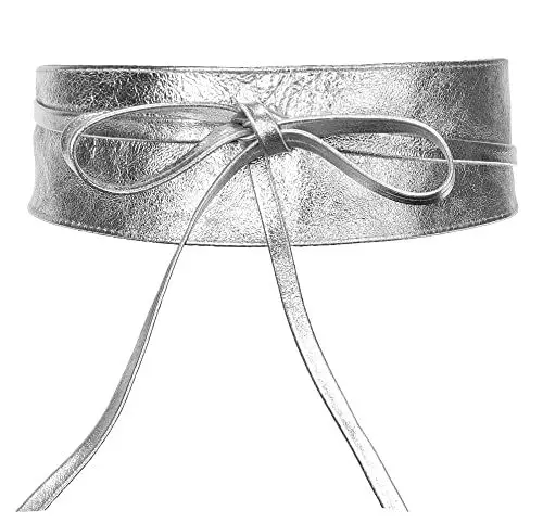 Produktbild: irisaa Leder Taillengürtel Damen, Breiter Obi Gürtel zum Schnüren Hüftgürtel Echtleder Bindegürtel Party Gürtel Taille Band aus Italien, Damen Taillengürtel 2020:Silber