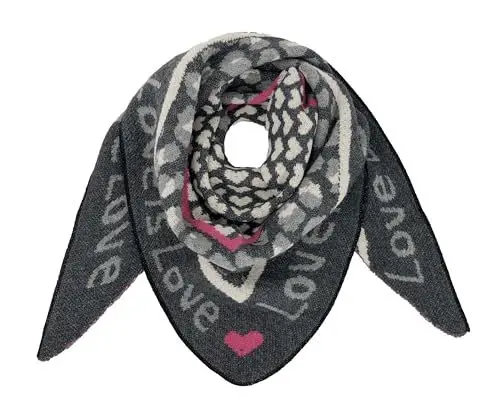 Produktbild: irisaa Schal Damen dreieck, weich Strickschal mit Herz LOVE Muster, dreieckstuch Winter Halstuch für Frauen Mädchen, Lang Kuschelig 180 * 50cm, Schal Farben 2020:Anthrazit
