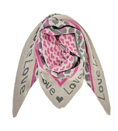 Produktbild: irisaa Schal Damen dreieck, weich Strickschal mit Herz LOVE Muster, dreieckstuch Winter Halstuch für Frauen Mädchen, Lang Kuschelig 180 * 50cm, Schal Farben 2020:Beige Pink