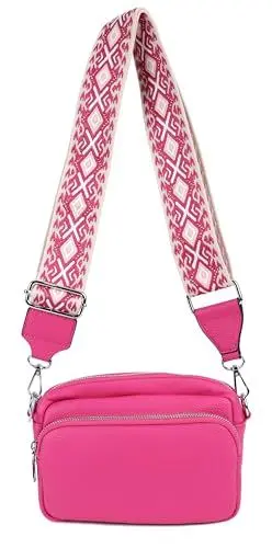 Produktbild: irisaa Umhängetasche Damen Crossbody Bag, kleine Schultertasche mit Reißverschluss und Verstellbarem breitem Gurt, Handtasche für Männer Frauen, DKB Farbe:Magenta