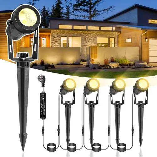 Produktbild: IRISECO Gartenbeleuchtung mit Strom, 4er Gartenstrahler mit Erdspieß, 3W Gartenlampen Warmweiß IP65 Wasserdicht für Rasen, Haus, Hof, Baum, Hinterhof, Terrasse (1200LM)