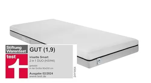 Produktbild: Irisette Smart 2 in 1 Duo 7-Zonen Kaltschaummatratze, Stiftung Warentest Testurteil 1,9 (Ausgabe 02/2024) Duo Härtegrad H3 und H4, 90 x 200 cm, Öko-Tex zertifiziert
