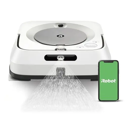 Produktbild: iRobot Braava Jet m6 (m6138) Wischroboter mit Präzisions-Sprühstrahl, Nasswischen und Trockenfegen, Kompatibel mit Sprachassistenten, koppelbar mit Roomba, WLAN, Farbe: weiß/Silber