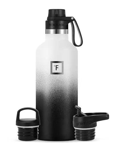Produktbild: Edelstahl Trinkflasche mit 3 Deckel - Auslaufsicher Thermosflasche - Metall Wasserflasche Doppelwandig Isoliert BPA-freie fur Sport Schule Fitness Camping