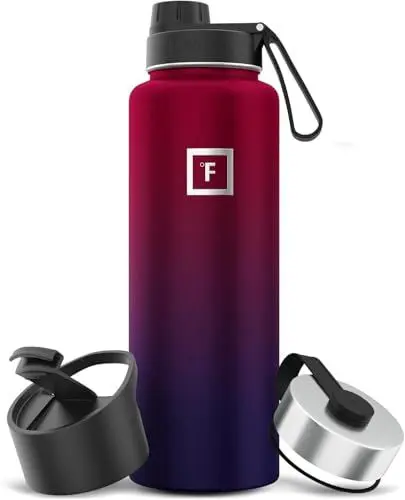 Produktbild: IRON °FLASK Edelstahl Trinkflasche mit Ausgussdeckel - 1.2L 3 Deckel - Auslaufsicher Thermosflasche - Metall Wasserflasche Doppelwandig Isoliert BPA-freie fur Sport Schule Fitness Camping