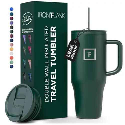 Produktbild: Isoliert Trinkbecher mit Strohhalm Deckel und Griff - 950ml - Thermobecher Kühlt 11 Stunden und 48 Stunden Eisgekühlt - Vakuum Doppelwandig Edelstahl Tumbler BPA-freie Thermosflasche Kaffeebecher