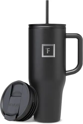 Produktbild: Isoliert Trinkbecher mit Strohhalm Deckel und Griff - 1.2L - Thermobecher Kühlt 11 Stunden und 48 Stunden Eisgekühlt - Vakuum Doppelwandig Edelstahl Tumbler BPA-freie Thermosflasche Kaffeebecher