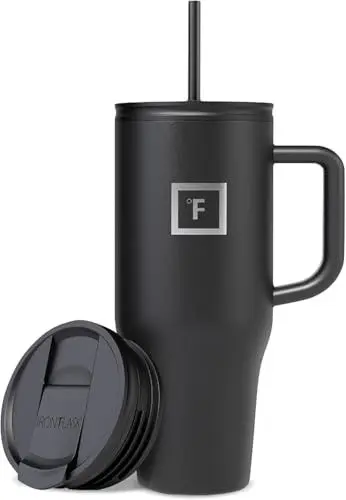 Produktbild: Isoliert Trinkbecher mit Strohhalm Deckel und Griff - 950ml - Thermobecher Kühlt 11 Stunden und 48 Stunden Eisgekühlt - Vakuum Doppelwandig Edelstahl Tumbler BPA-freie Thermosflasche Kaffeebecher