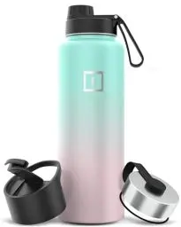 Produktbild: IRON °FLASK Edelstahl Trinkflasche mit Ausgussdeckel - 1.2L 3 Deckel - Auslaufsicher Thermosflasche - Metall Wasserflasche Doppelwandig Isoliert BPA-freie fur Sport Schule Fitness Camping