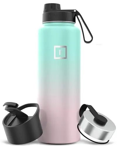 Produktbild: IRON °FLASK Edelstahl Trinkflasche mit Ausgussdeckel - 1.2L 3 Deckel - Auslaufsicher Thermosflasche - Metall Wasserflasche Doppelwandig Isoliert BPA-freie fur Sport Schule Fitness Camping
