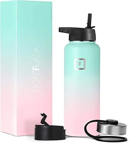 Produktbild: IRON °FLASK Edelstahl Trinkflasche mit Strohhalmdeckel - 530ml 3 Deckel - Auslaufsicher Thermosflasche - Metall Wasserflasche Doppelwandig Isoliert BPA-freie fur Sport Schule Fitness Camping