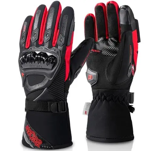 Produktbild: IRON JIA'S Winter Motorradhandschuhe, Wasserdicht Winddicht Leicht und Warm Touchscreen Handschuhe für Motorrad, Wandern und andere Outdoor-Sportarten,Mann und Frau-Rot-L