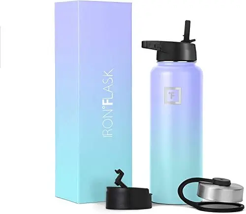 Produktbild: Iron Flask Sports Water Bottle - 40 Oz, 3 Lids (Straw Lid), Leak Proof, Vacuum Insulated Stainless Steel, Double Walled, Thermo Mug, Metal Canteen