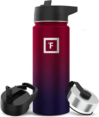 Produktbild: IRON °FLASK Edelstahl Trinkflasche mit Strohhalmdeckel - 530ml 3 Deckel - Auslaufsicher Thermosflasche - Metall Wasserflasche Doppelwandig Isoliert BPA-freie fur Sport Schule Fitness Camping
