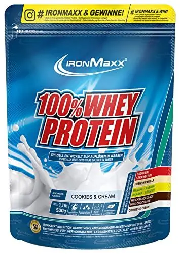 Produktbild: 100% Whey Protein Pulver 500g Cookie & Cream- Leckerer High Protein Shake, 35g Eiweiß pro Portion, Power Drink für intensives Muskel-Training, Mit BCAAs und EAAs