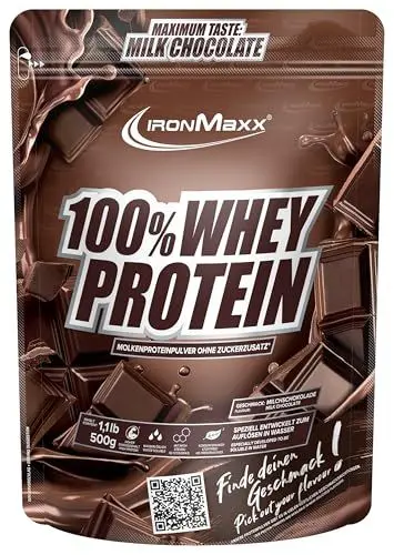 Produktbild: IronMaxx 100% Whey Protein Pulver - Milchschokolade 500g Beutel | zuckerreduziertes, wasserlösliches Eiweißpulver aus Molkenprotein | viele verschiedene Geschmacksrichtungen