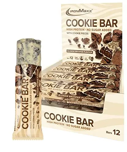 Produktbild: IronMaxx Cookie Bar - Blondie Brownie Flavour 12 x 45g | Eiweißriegel mit leckeren Keksstückchen | zuckerreduzierter und palmölfreier Proteinriegel