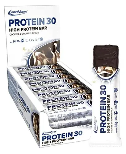 Produktbild: IronMaxx Protein 30 Eiweißriegel - Cookies and Cream, 24 x 35g | palmölfreier und glutenfreier Proteinriegel mit Vitaminen | für zuckerreduzierte und Low-Carb-Ernährung geeignet