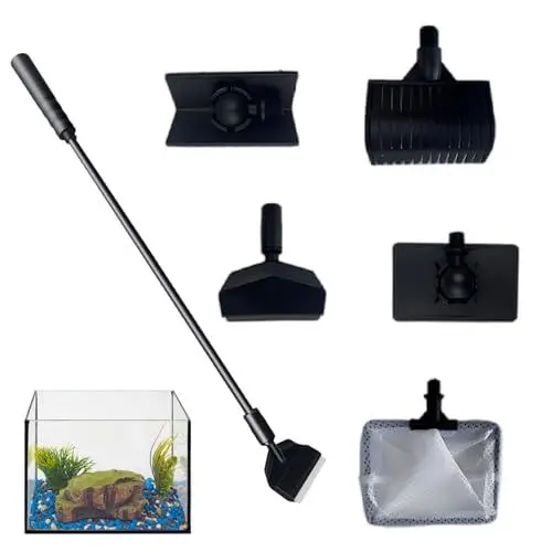 Produktbild: Irtyif Aquarium Scheibenreiniger,Scheibenreiniger Aquarium,5 In 1 Aquarium Reinigungsset Mit Flachpinsel,Rechtwinklige Bürste,Abstreifer,Kiesharke,Fischernetz,Aquarium Zubehör Reinigung