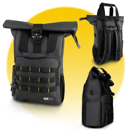 Produktbild: Isar Gear® XXL Rolltop Rucksack 50l aus wasserabweisendem LKW-Planenstoff - Großer Outdoor Rucksack mit 15,6