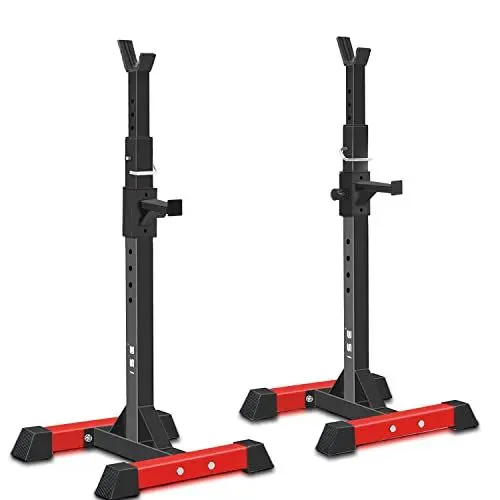 Produktbild: ISE Hantelständer Squat-Rack mit 6 Höhenverstellbar Langhantelablage,2 Einzelnen Ständern,Aus pulverbeschichtetem Stahl, Max. bis 200 kg belastbar,Geprüfte und zertifizierte Sicherheit nach EN 957