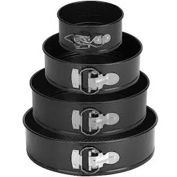 Produktbild: isheTao Springform, Set mit 4 Stück, Ø11/18/23/26cm, Backform, Profi-Kuchenform, rund, und Backutensilien, abnehmbarer Boden, antihaftbeschichtet, leakfest, verstellbar, Pizza und Quiches, Karbonstahl