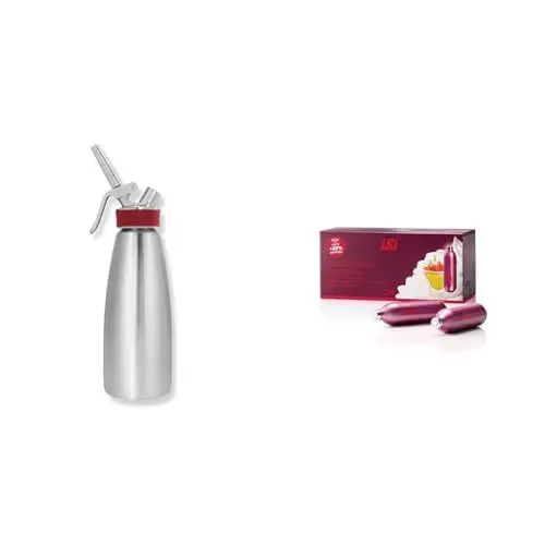 Produktbild: ISI Sahnespender 1 Liter / 1L, Gourmet Whip Plus, aus hochwertigem Edelstahl & - 24 Stück Professional Charger Sahnekapseln für Sahnespender