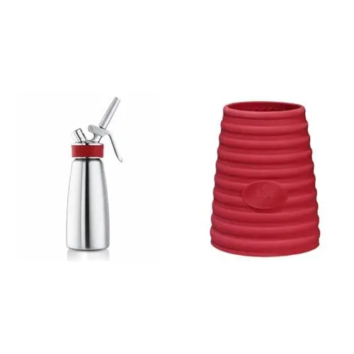 Produktbild: iSi Sahnespender 500ml, Gourmet Whip Plus, 0.5 Liter & 2723 Hitzeschutz Set aus Silikon, Rot, Für 0,5L iSi Whipper