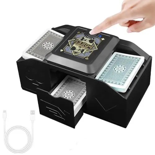 Produktbild: ISIVOUS Elektrisch Kartenmischmaschine USB-C, UNO Automatischer Kartenmischer, Induktiver Mischmaschine Karten, Mischmaschine für Pokerkarten, UNO, Skat, Tarot und Bridge, Batterie