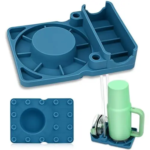 Produktbild: ISIVOUS Stanley Cup Abtropfgestell 30/40 oz, Trockenständer für Becher, Deckel & Strohhalme, Silikonhalter mit Saugnäpfen – Zubehör für Stanley Cup & Trinkflaschen (Blau)