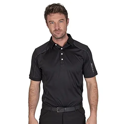 Produktbild: Island Green Logo Sleeve Contrast Button Placket CoolPass Performance Mens Golf Polo Shirt Black Large