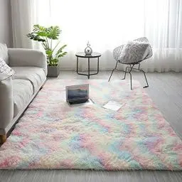 Produktbild: ISMOL Weicher Flauschiger Zottelteppich Wohnzimmer Schlafzimmer Flächenteppich Waschbarer Rutschfester Teppich Im Freien Flur Moderner Dekorativer Teppich(120x160cm, Schillernd)