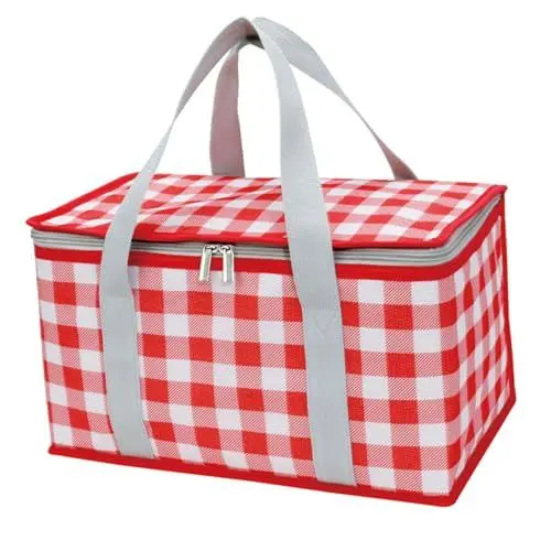 Produktbild: Isolierte Picknicktasche, wiederverwendbar, Strandtasche, Kühltaschen, Strandtasche, Kühltaschen mit Reißverschluss Oben, wasserdicht, multifunktional, tragbar, Lunchtasche, große (Red and White)