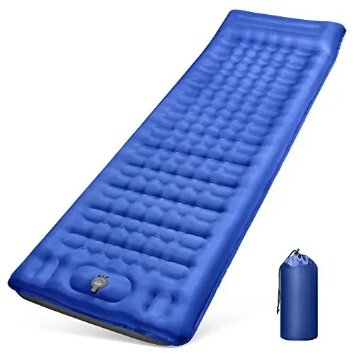 Produktbild: Isomatte Camping Selbstaufblasend, 12CM Verdicktes Aufblasbare Matratze Kleines Packmaß, Wasserdicht Luftmatratze Outdoor mit Fußpressepumpe und Kissen, Anti-Ripstop Schlafmatte für Wandern und Strand