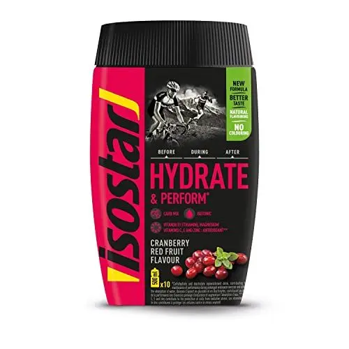 Produktbild: Isostar Hydrate & Perform: 400 g isotonisches Elektrolytgetränk – Elektrolytlösung zur Unterstützung der sportlichen Leistungsfähigkeit – Red Fruits