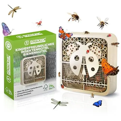 Produktbild: ISOTRONIC Insektenhotel | umweltfreundliches Insektenhaus für Marienkäfer, Bienen und andere Insekten im Garten | Kinderfreundliches Bienenhotel Naturholz (Marienkäfer)