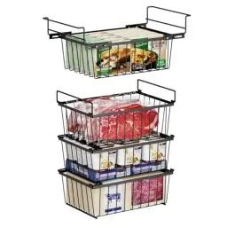 Produktbild: iSPECLE 4er Gefrierkörbe - 3 stapelbare Truhengefrier-Organizer und 1 hängender Gefrierkorb für 215L Truhengefrierschrank, schafft zusätzlichen Platz, einfach zum Sortieren und Essen bekommen, Schwarz