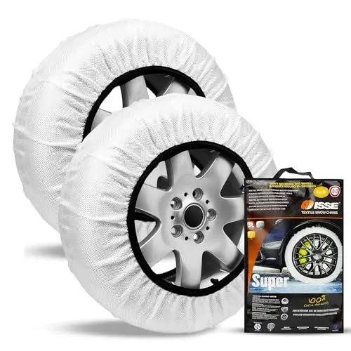 Produktbild: ISSE Super T-62 Textil Schneeketten für Autos - Homologierte - EN 16662-1 - Hochsichere, leicht installierbare Textil Schneeketten für Autos - Rutschfeste, strapazierfähige Ketten - Set mit 2 Ketten
