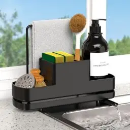 Produktbild: ISWUJIA Spülbecken Organizer Küchen Organizer Schwammhalter Küche & Badezimmer mit Abflusspfanne, Schwammhalter Küche Küchenutensilien Schwarz