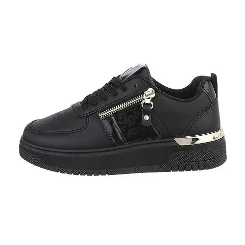 Produktbild: Ital Design Damenschuhe Freizeitschuhe Sneakers Low, A-66-, Kunstleder, Schwarz, Gr. 36
