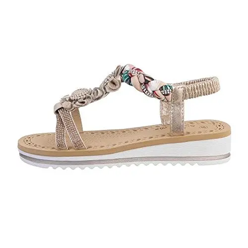 Produktbild: Ital Design Damenschuhe Sandalen & Sandaletten Keilsandaletten, OM2147-, Textil, Gold, Gr. 37