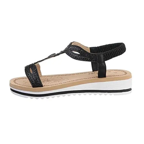 Produktbild: Ital Design Damenschuhe Sandalen & Sandaletten Keilsandaletten, OM2148-, Textil, Schwarz, Gr. 38