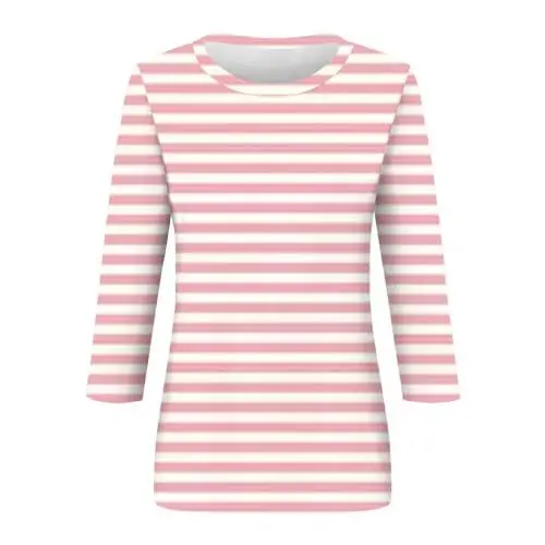 Produktbild: Italienische Designer Bluse Oberteile für Damen, lässig, Sommeroberteile, Dreiviertelärmel, Rundhalsausschnitt, T-Shirt, Bedruckt, lockere, seitlich Geteilte Tunika-Bluse Damen Sexy Outfit (Pink, L)