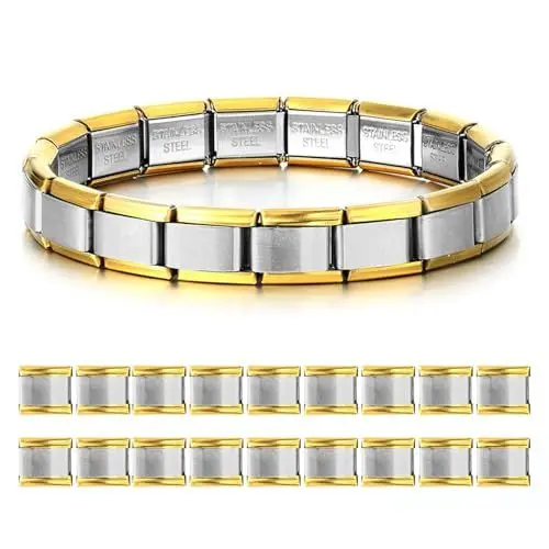 Produktbild: Italienisches Charm Bracelet, Italienisches Charm Armband Gold Silber Italian Charm, Abnehmbares Edelstahl Modular Armband, 18PCS Italienischer Charms, Mädchen Jungen