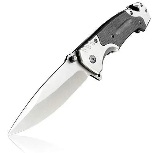 Produktbild: ITARIS - Klappmesser in Titan mit G10 Griff und scharfer Edelstahlklinge | Hochwertiges 3-in-1 Survival Einhandmesser