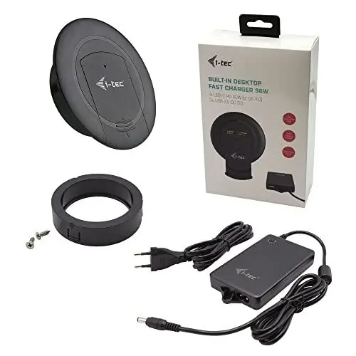 Produktbild: i-tec USB 3.0/USB-C Tisch-Hub mit 1x USB-C Power Delivery 85W und 2X USB 3.0 Quick Charge (EIN zusätzlicher USB-Anschluss ist Teil des mitgelieferten Netzteils)