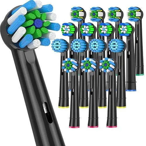 Produktbild: ITECHNIK 16er Schwarz Aufsteckbürsten für Oral B Elektrische Zahnbürsten, 4er Soft Brush, 4er Precision Brush, 4er Tiefenreinigung, 4er Cross Clean Aufsätze, Soft und Medium