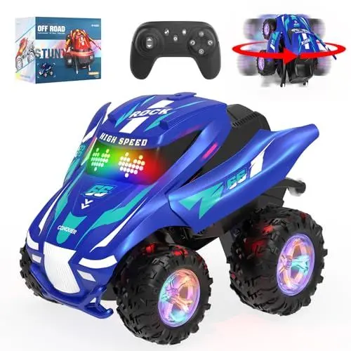 Produktbild: ITEFDTUTNE Ferngesteuertes Auto, RC Cars mit Spray, Licht & Musik, All Terrain Drift Stunt Car 360 Flips Rotating, RC Race Cars Spielzeug für 6 7 8 9 10 11 12 Jahre alte Mädchen Geschenke (Blau)
